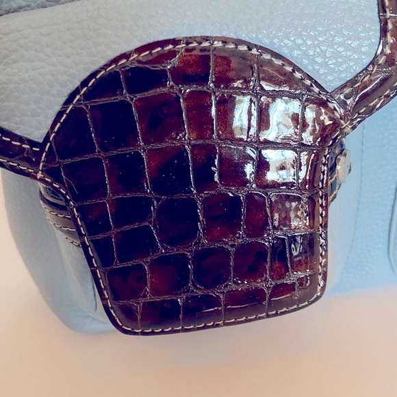 Powder Blue Brighton purse w/brown patent trim. - Picture 4 of 14